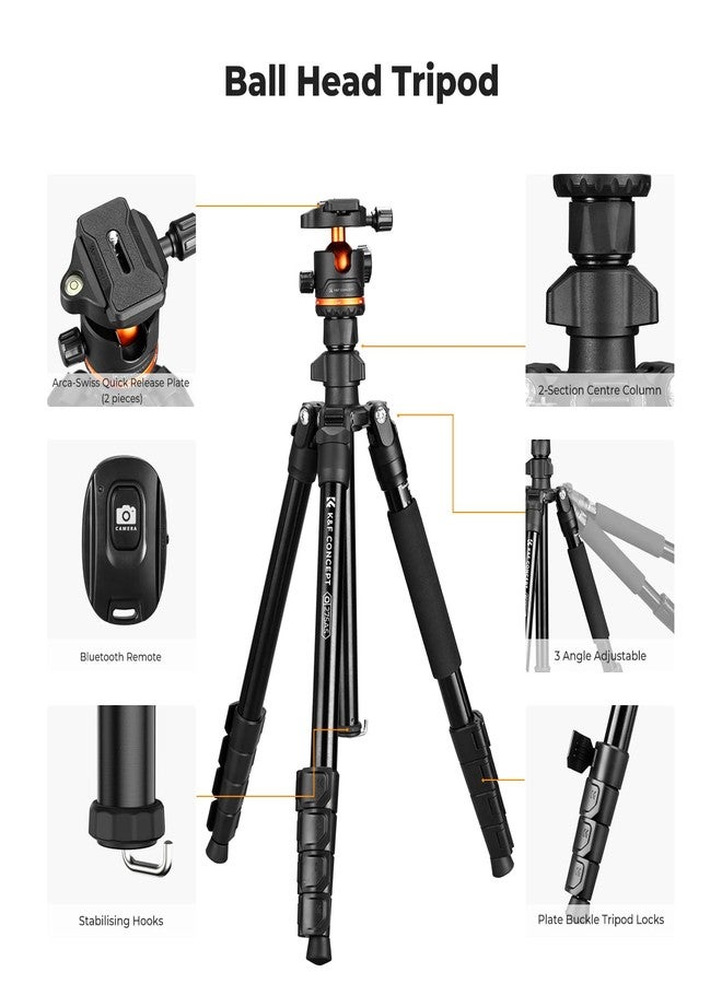 K&F Concept 75.6 inch/192cm Camera Tripod, Heavy Duty DSLR Tripods with 360 Degree Ball Head Load Capacity 8kg/17.6lbs, Detachable Monopod, Cellphone Clip for Smartphone O275A5+BH-36 - Image 2